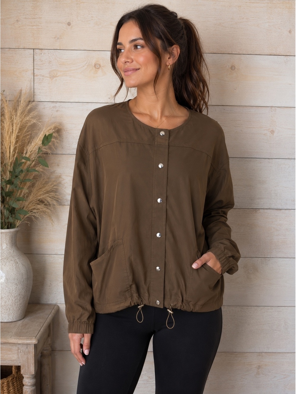 Girlfriend Collective Brown Snap Button‎ Lightweight Jacket Size large